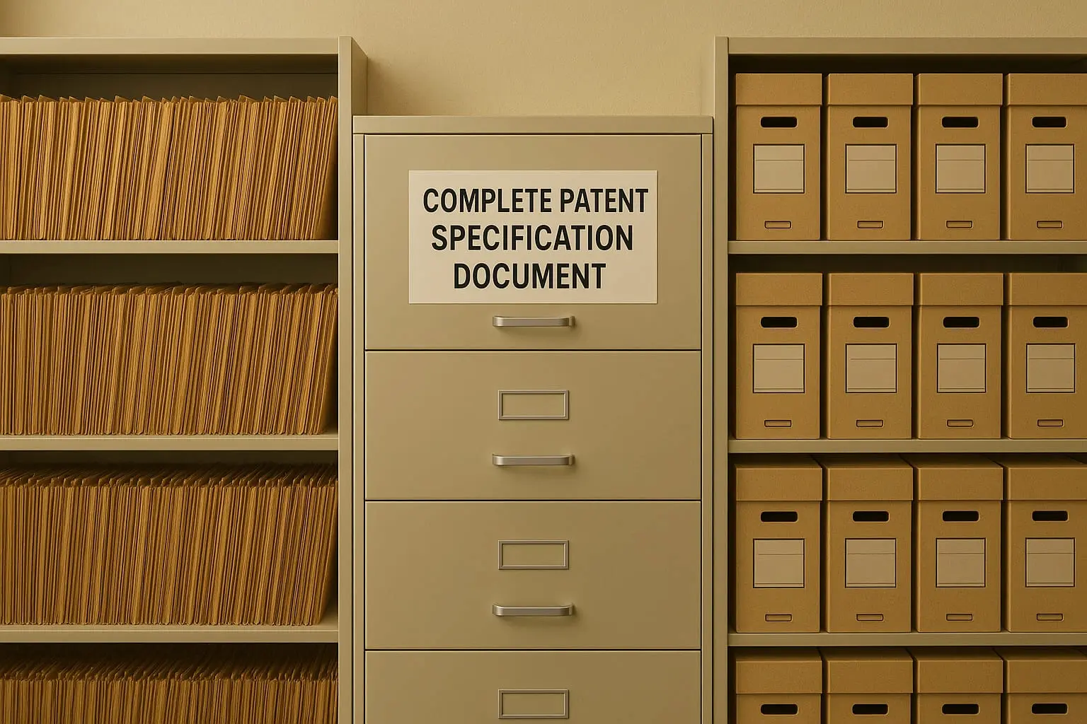"Complete patent specification document showing key sections including claims, detailed description, and technical drawings with proper formatting for non-provisional patent applications"